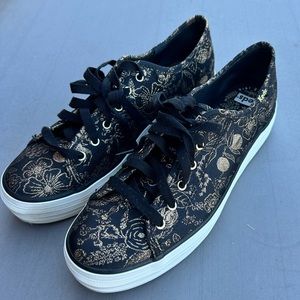 Rifle Paper Co x Keds Sneakers Black Gold Botanical Floral Tennis Shoes Jacquard